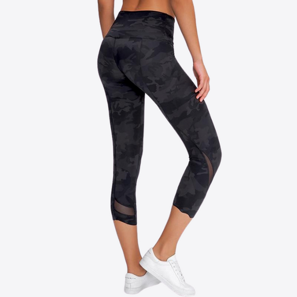 WORKOUT CROPPED HIGH RISE CAMO MESH LEGGINGS