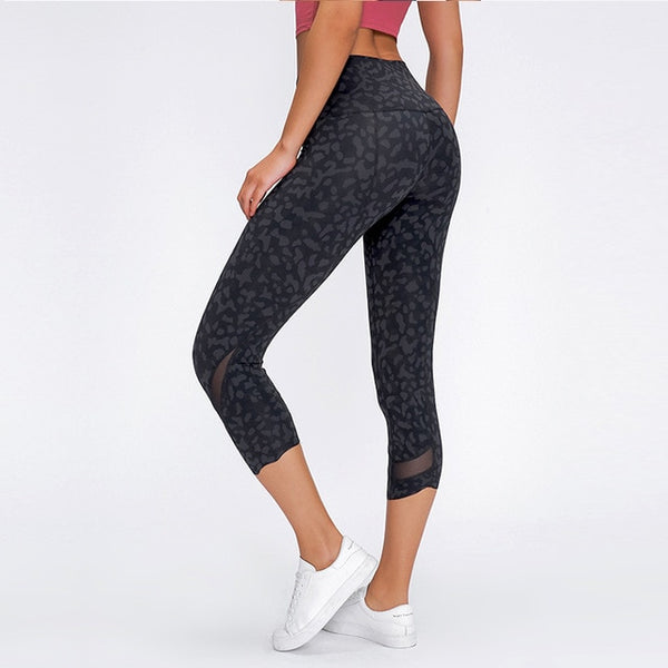 WORKOUT CROPPED HIGH RISE CAMO MESH LEGGINGS